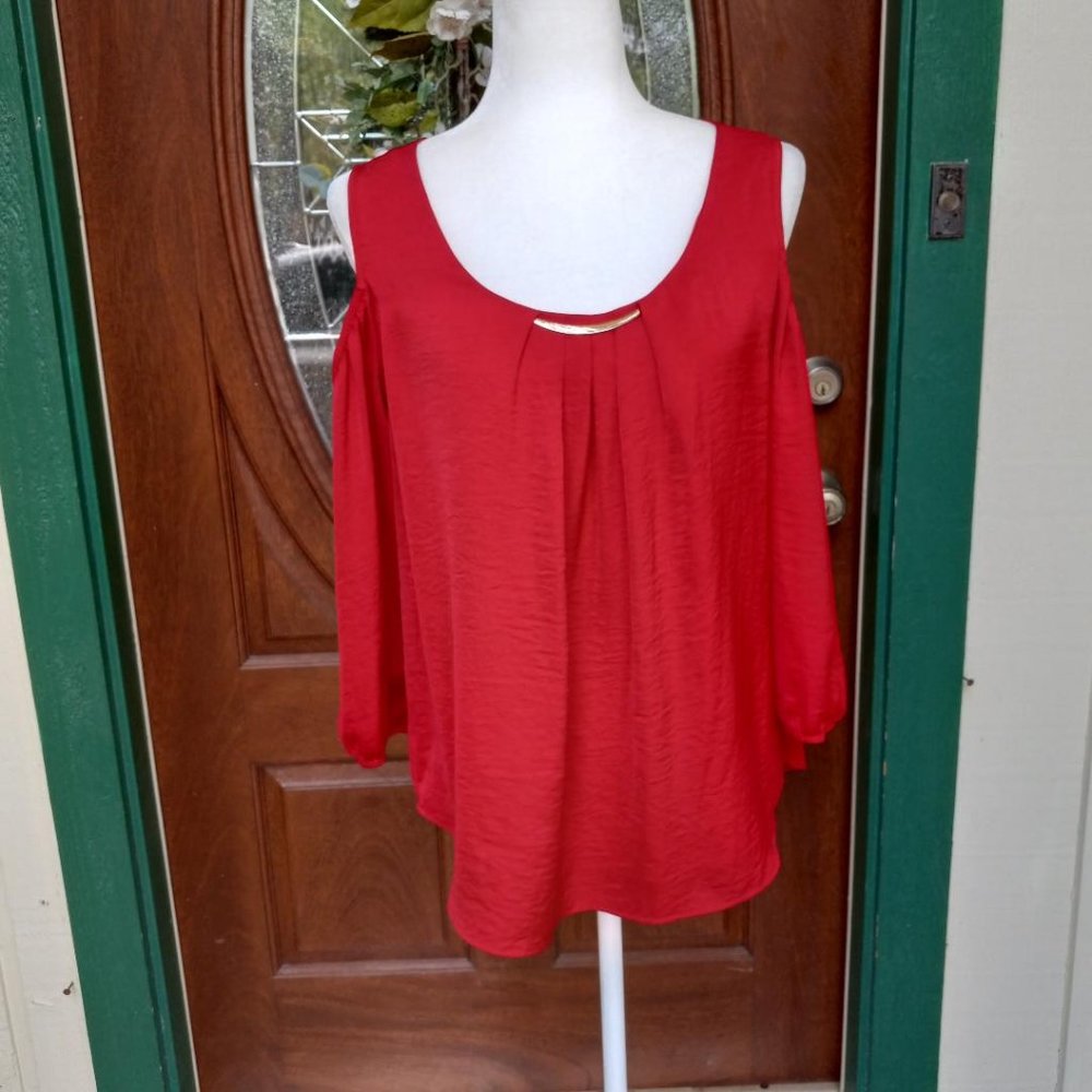 Meraki Red Cold Shoulder Pullover Top Size L
